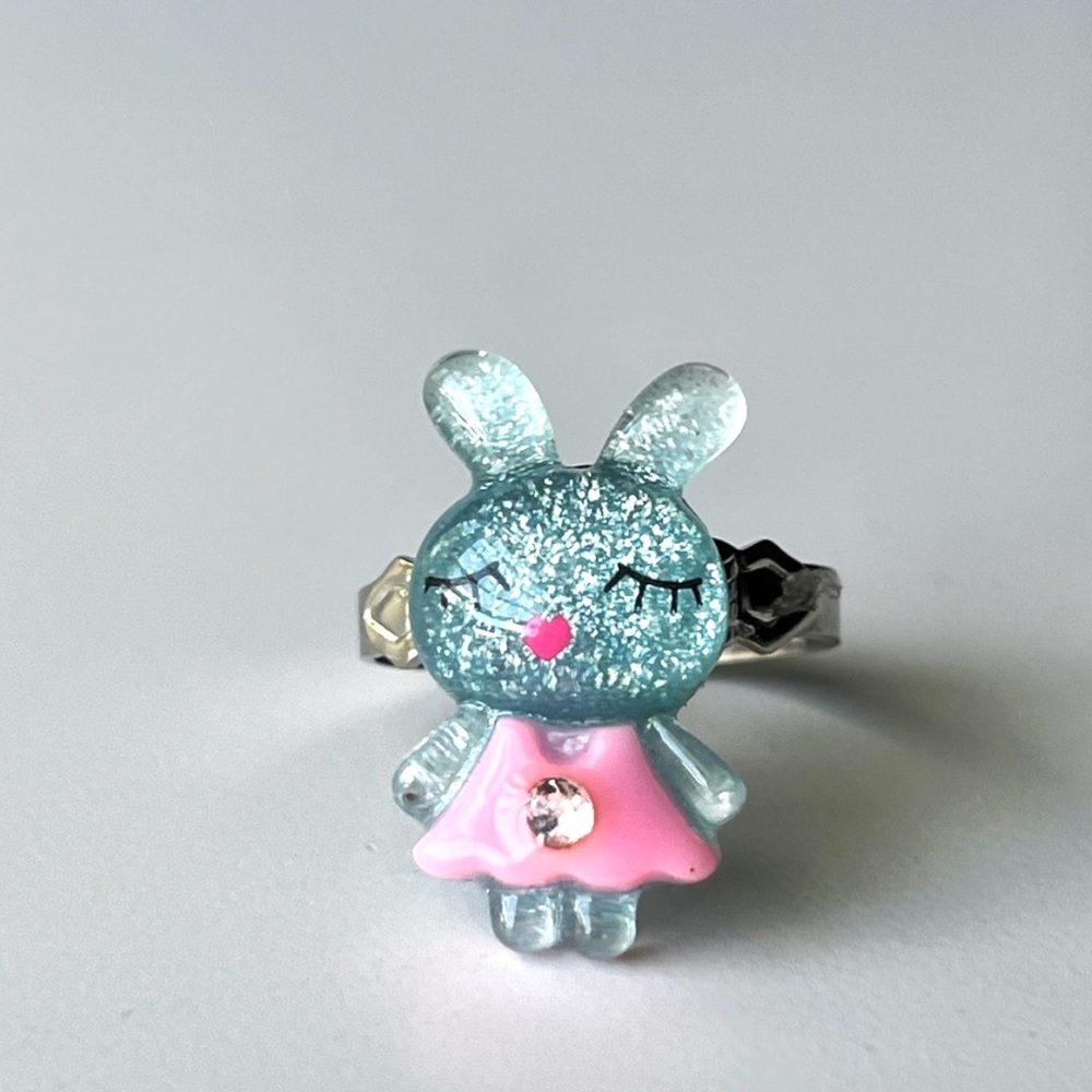 Sparkling Blue and Pink Bunny Ring for Kids